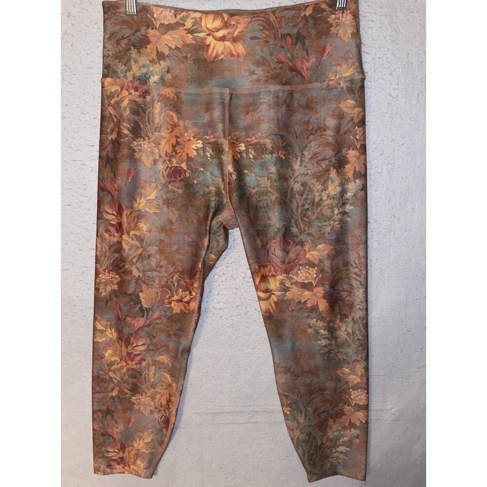 Beyond Yoga Womens 2X Floral High Waisted Softmark Leggings Brown Gold Leaf Gym